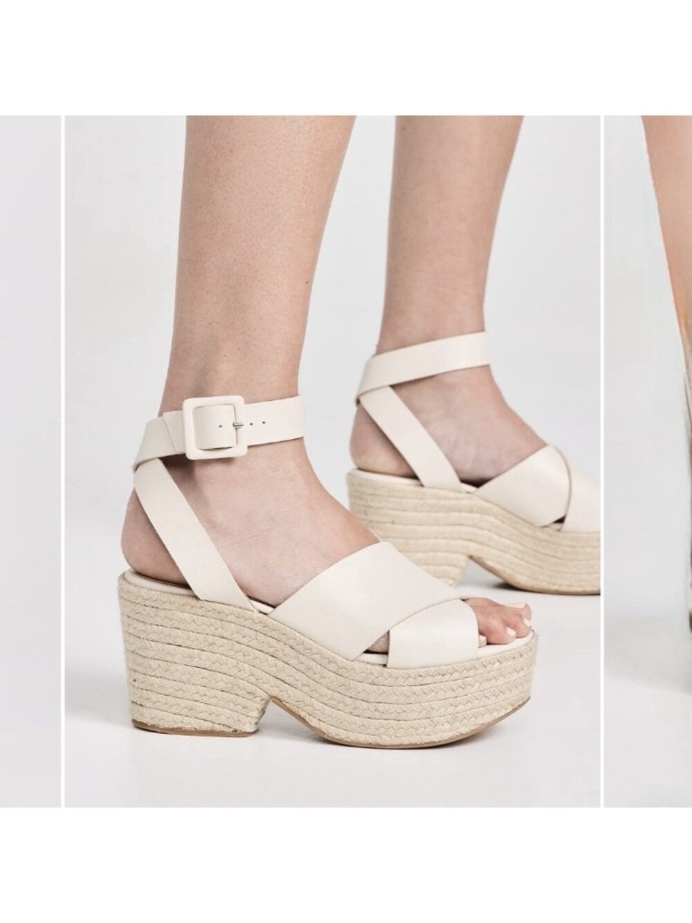 ALOHAS Lyla Cream Leather Espadrilles Platform Sandals Size 40